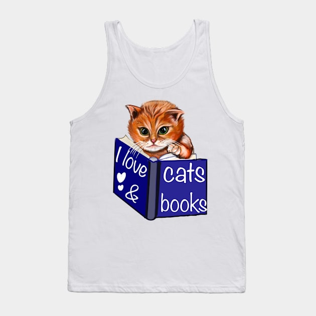 I love cats and books- green eyed Kitten reading a book. White background. For those who love books and reading Tank Top by Artonmytee